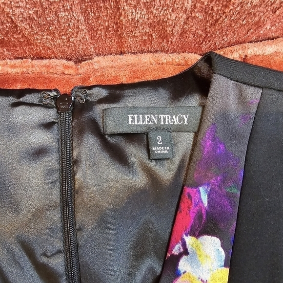NWT Ellen Tracy Sleeveless Fit & Flare V-Neck Dress Black Multi Floral Sz. 2 - Picture 11 of 13